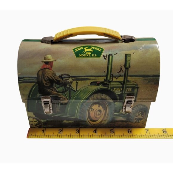 Vintage John Deere Metal Lunchbox With Tractor Design & Yellow Handle - Picture 4 of 16